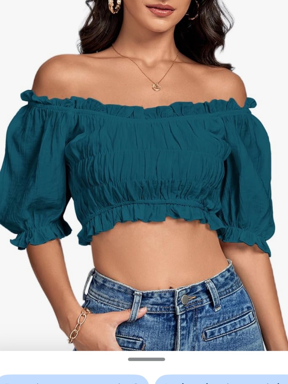LYANER Women's Off The Shoulder Crop Tops Ruffle Trim
Ruched Short Sleeve 🆕